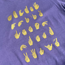 Load image into Gallery viewer, Metallic Gold & Purple ASL ABC's Short Sleeve Tee