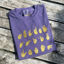 Load image into Gallery viewer, Metallic Gold & Purple ASL ABC's Short Sleeve Tee
