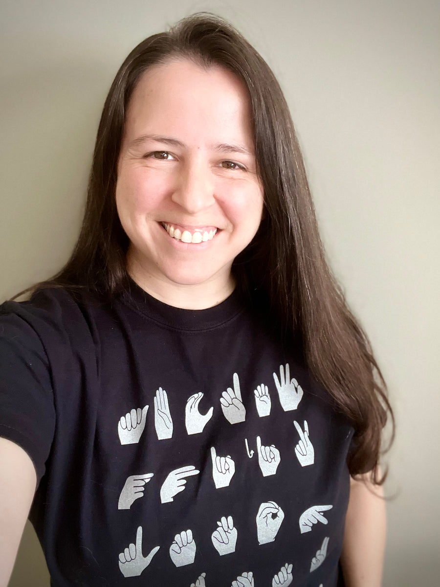 Metallic Silver ASL ABC's Short Sleeve Tee Language Priority