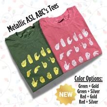Load image into Gallery viewer, Metallic ASL ABC's Short Sleeve Tee (Christmas Colors)