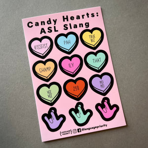 ASL Slang Candy Hearts Sticker Sheet