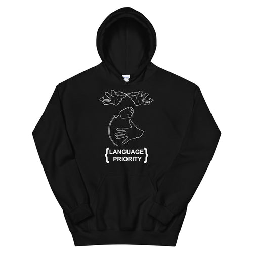 Language Priority Hoodie (White Font - Print on Front)