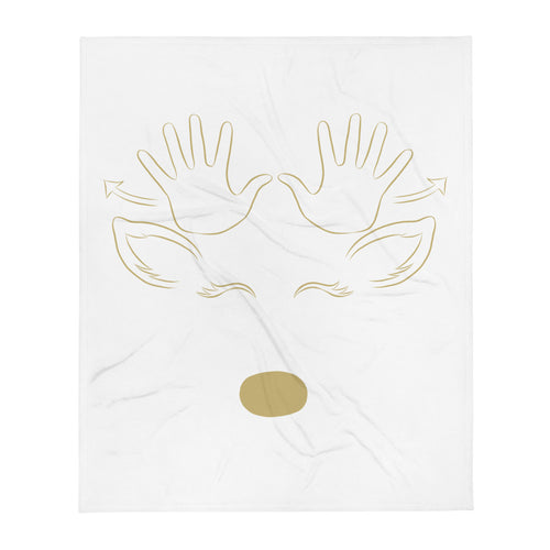 REINDEER (ASL) Throw Blanket - White/Gold