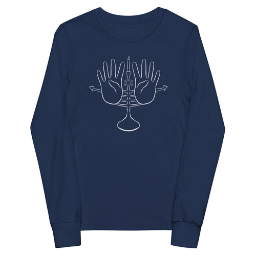 HANUKKAH (ASL) Youth Long Sleeve Tee - Navy